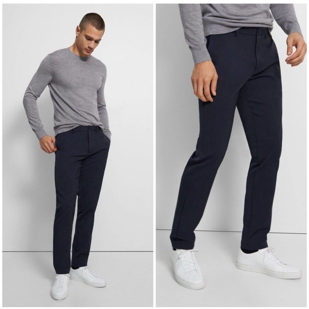 Theory Men's Zaine Slim Fit Neoteric Chino Performance Pants Navy Size 34